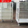 Warehouse equipment foldable and  movable metal storage cages with wheel